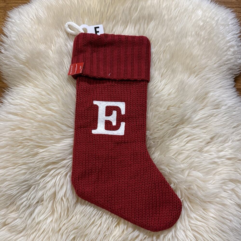 Wondershop Target Monogrammed Embroidered Letter E Knit Christmas Stocking Red